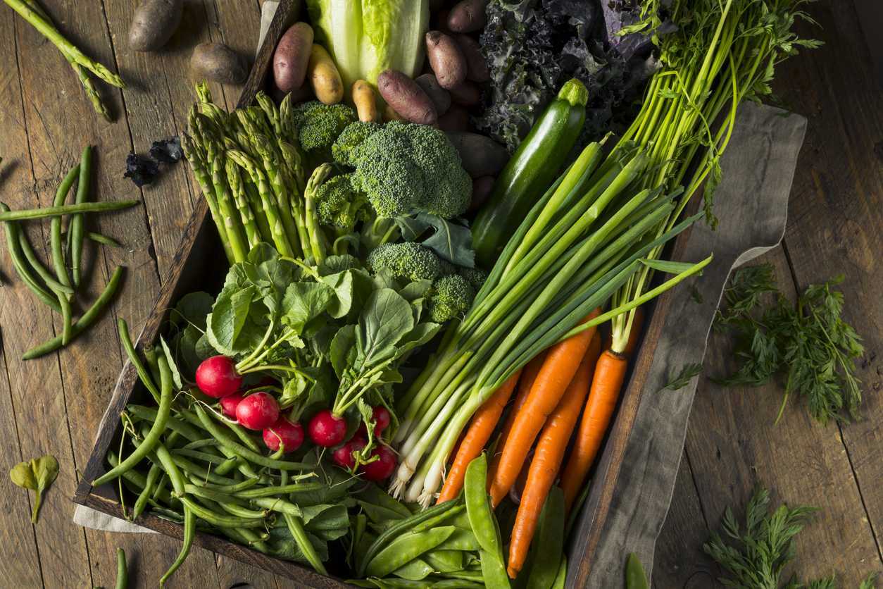 Selection of vegetables including radishes and carrots