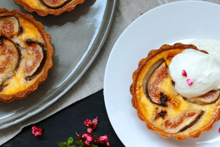 Fig & honey custard tartlets served with yoghurt.